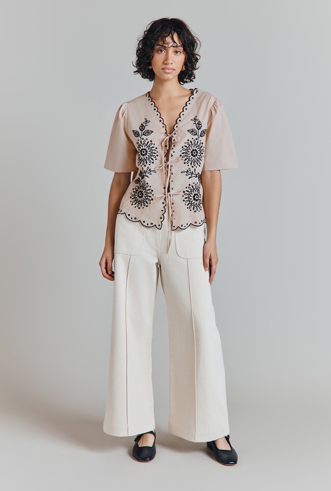 Corinne Cotton Embroidered Border Blouse