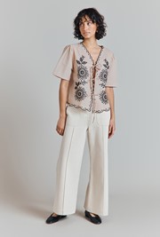 Corinne Cotton Embroidered Border Blouse