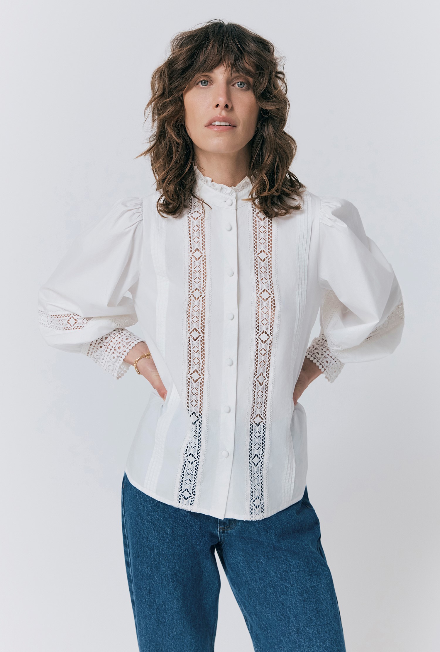 Lace Trimming Cotton Blouse