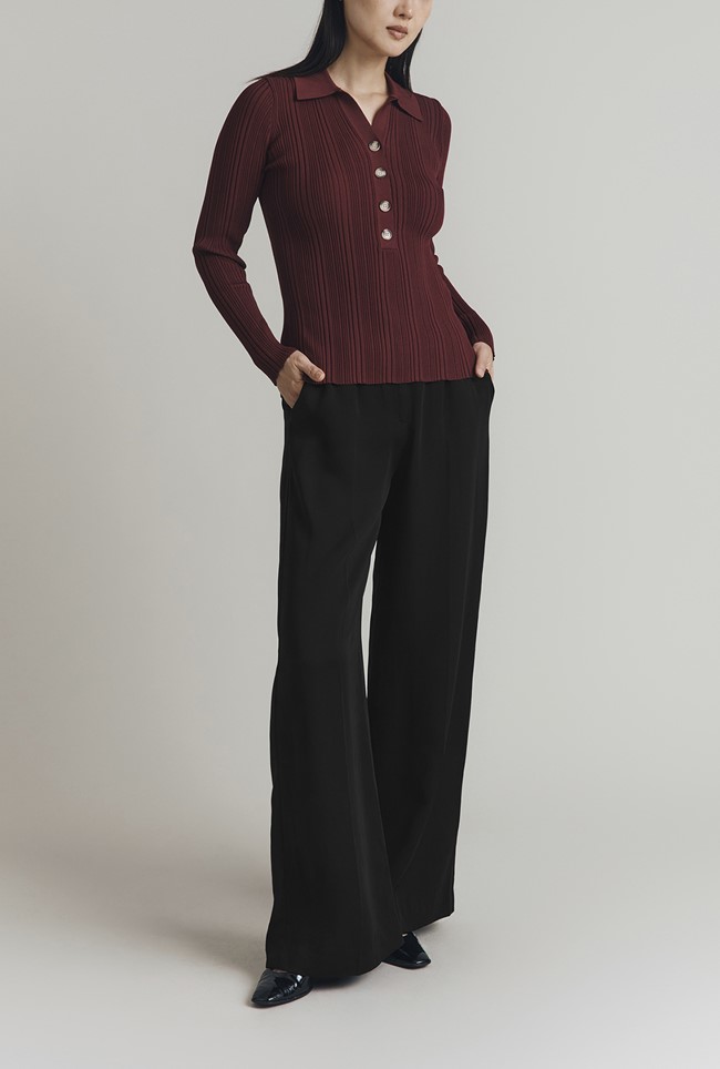 Jean Ribbed Knit Polo Top