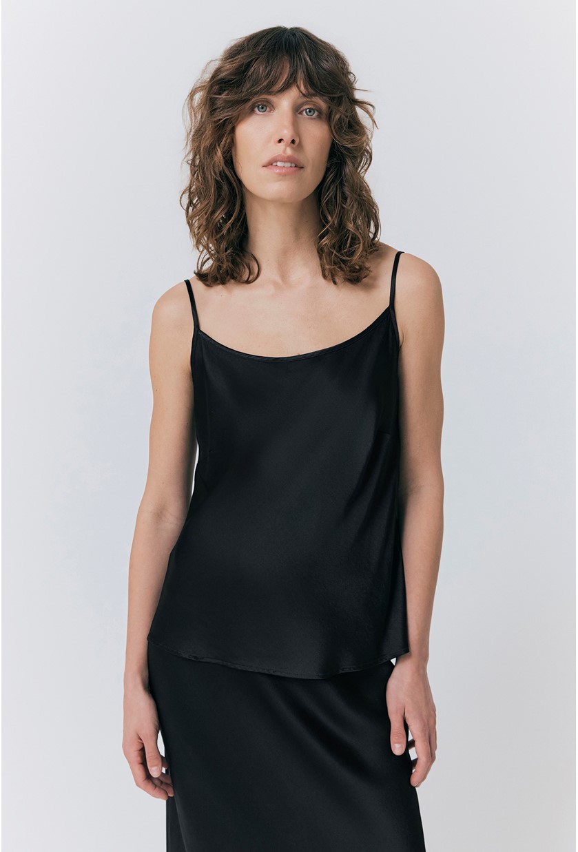トップス DRAPE SATIN CAMISOLE TOPS BLACK size1 Drape Neck Cami – The Dressing Room