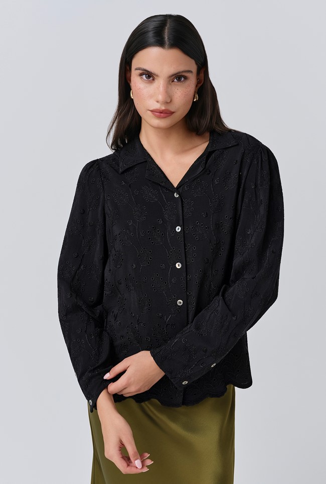 Emily Embroidery Button Through Blouse