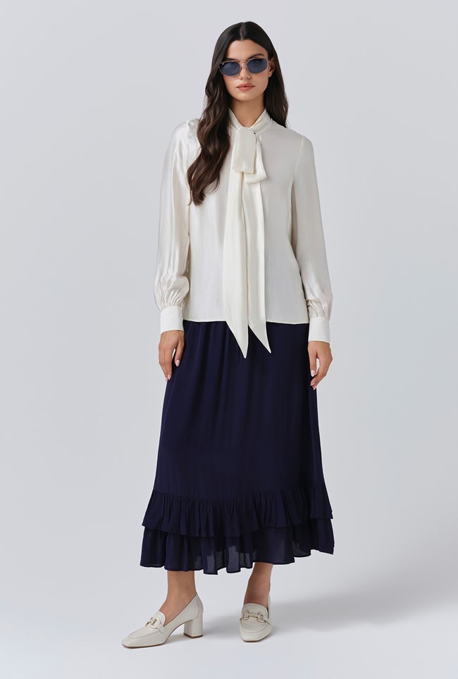 Anna Satin Tie Neck Blouse