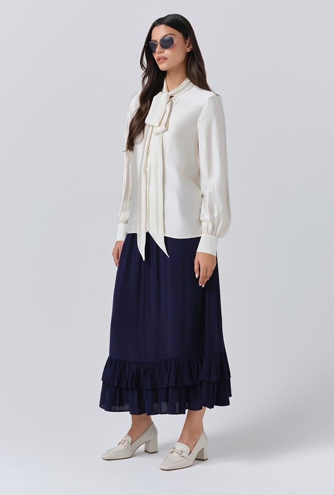 Anna Satin Tie Neck Blouse