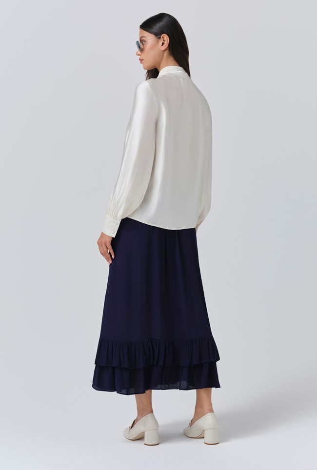 Anna Satin Tie Neck Blouse