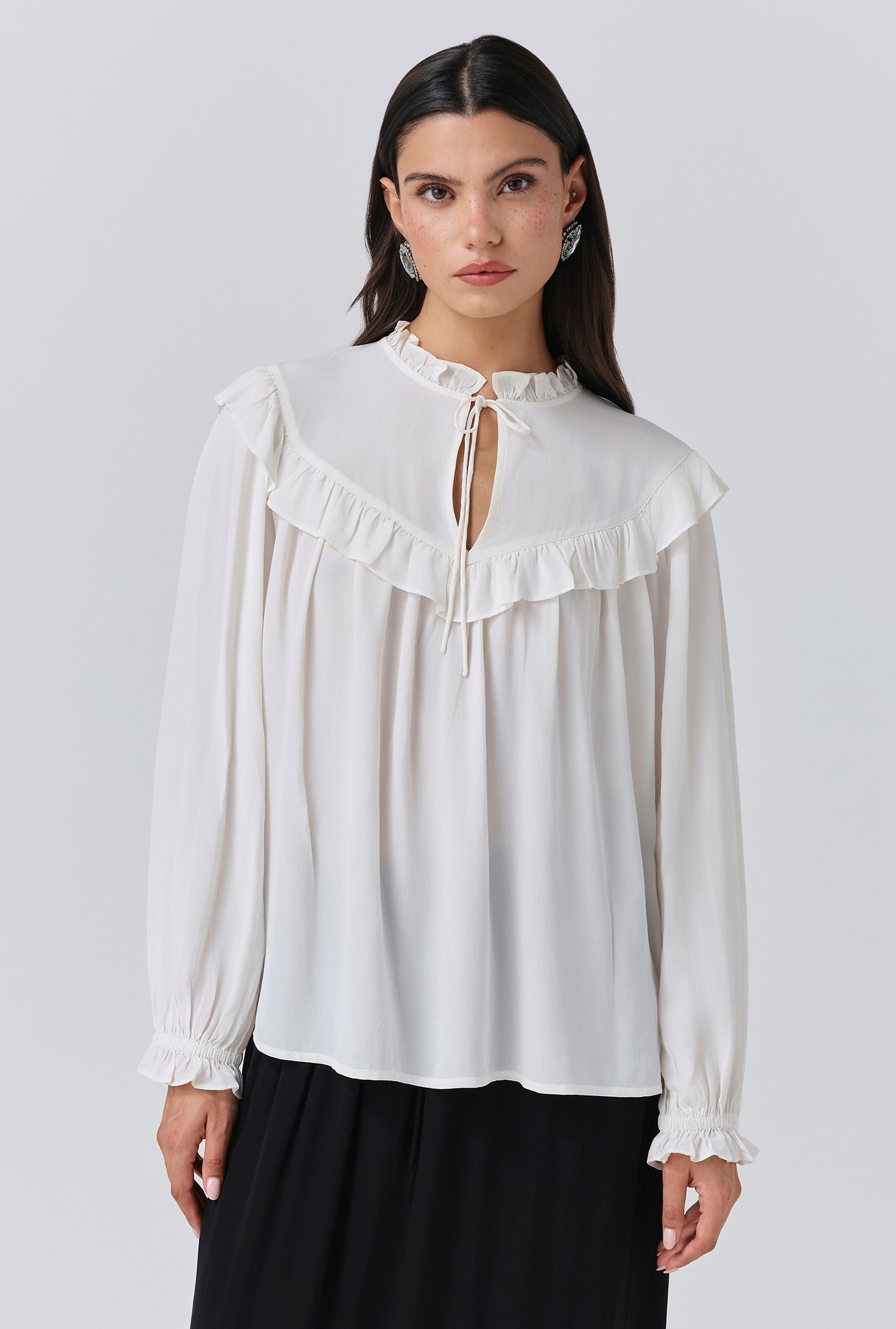 Talia Crepe Tie Neck Blouse | Ghost London