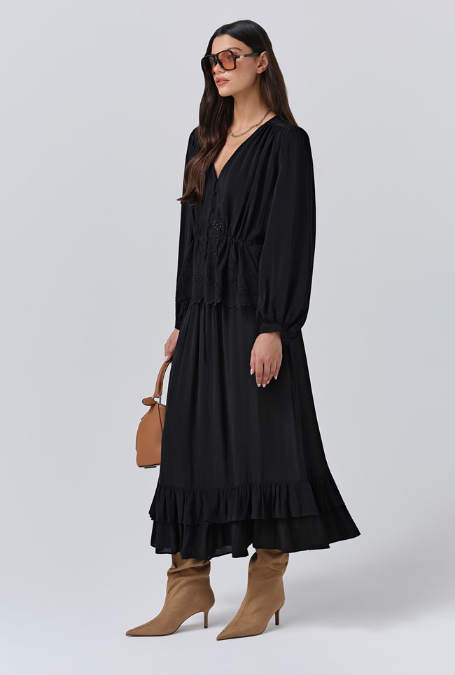 Ada Crepe V Neck Button Down Blouse