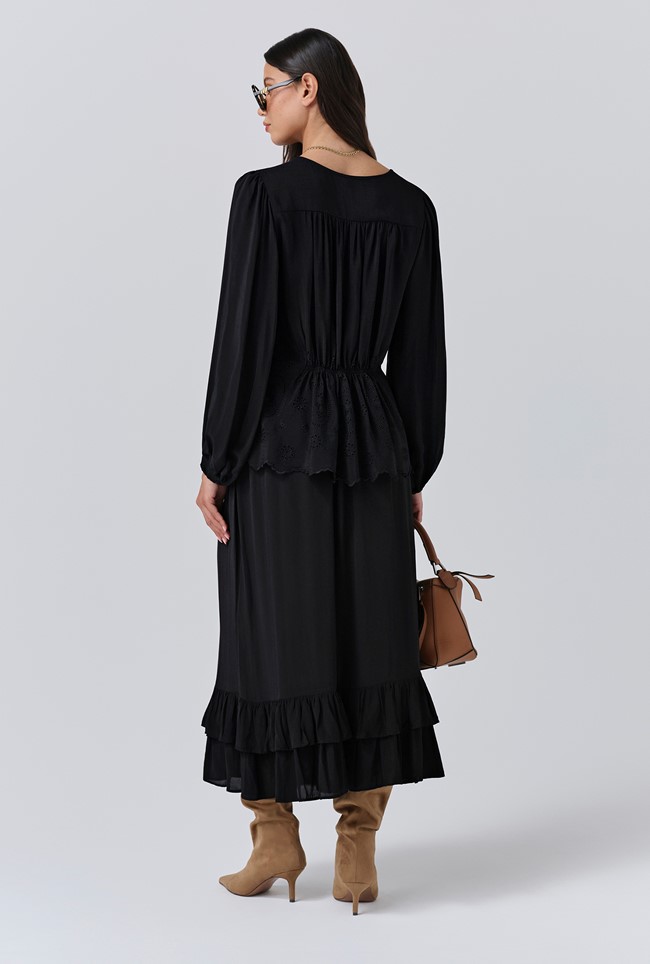 Ada Crepe V Neck Button Down Blouse