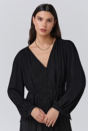 Ada Crepe V Neck Button Down Blouse