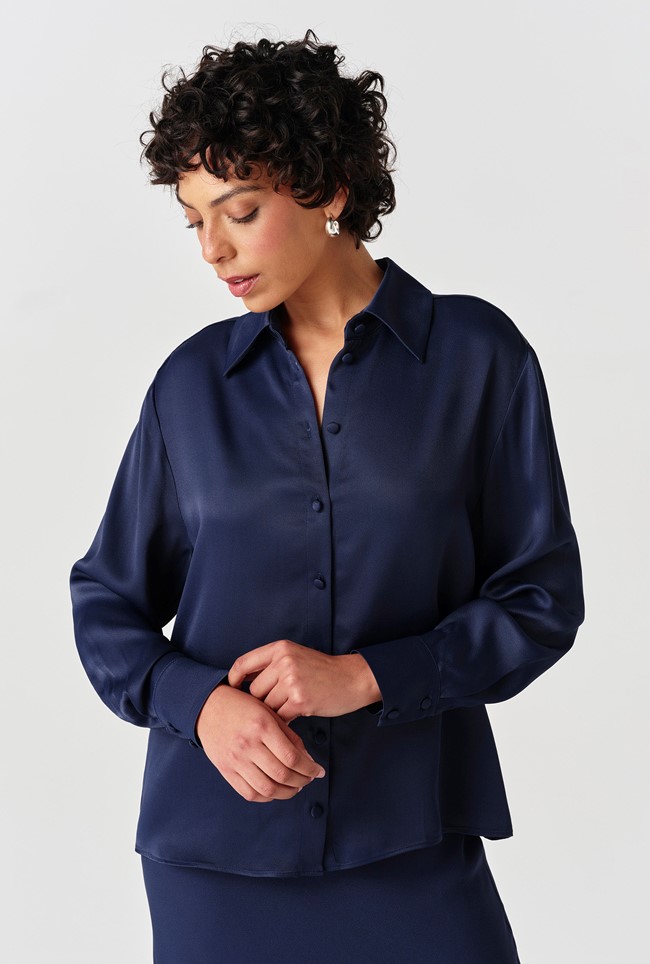 Esther Collared Satin Shirt