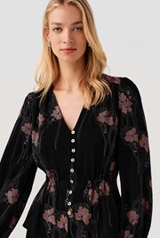 Ada Embroidered Crepe V Neck Button Down Blouse