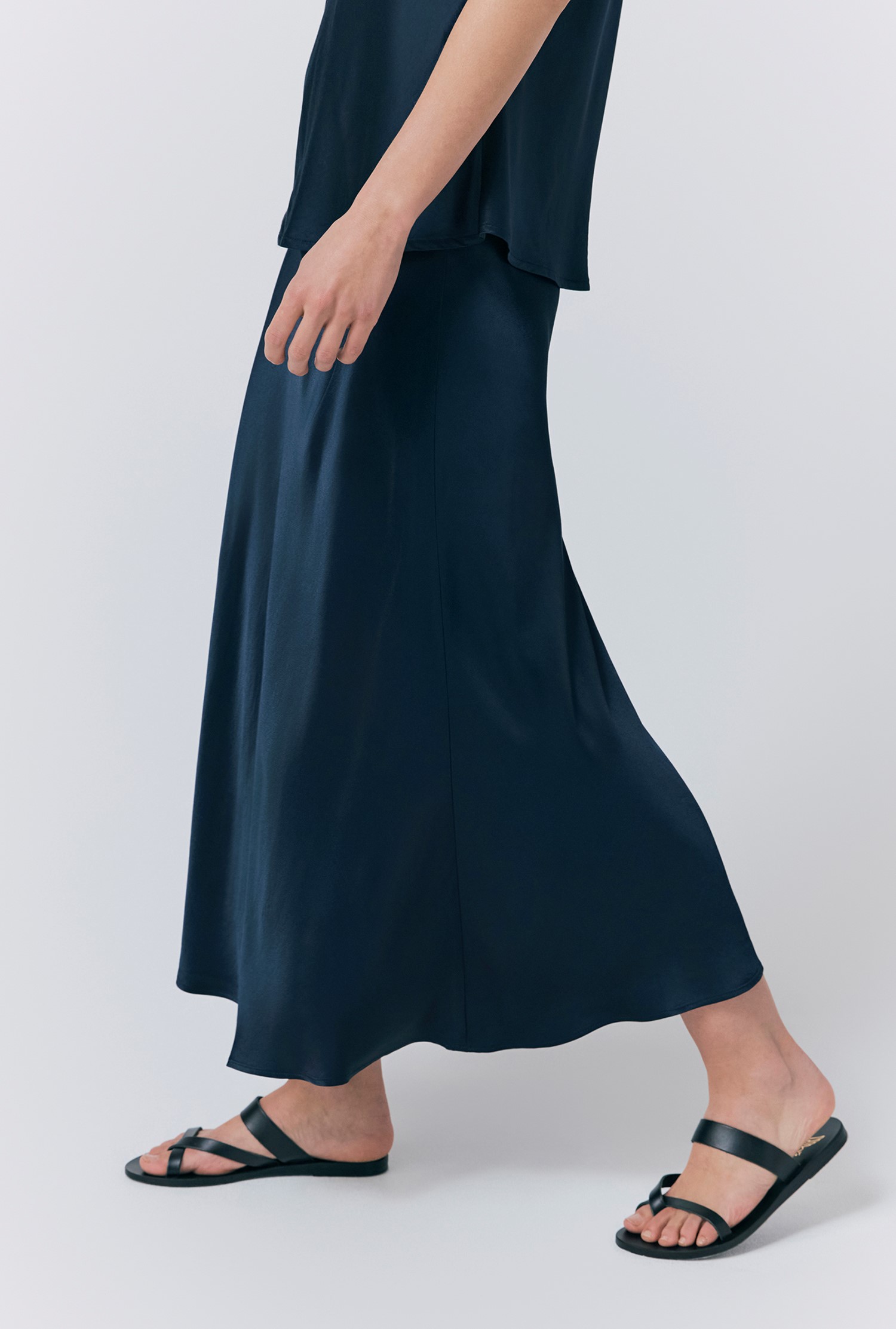 Luna Navy Satin Slip Skirt | Ghost London