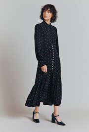 Ivy Crepe Spot Embroidered Button Through Midi Skirt