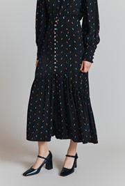 Ivy Crepe Spot Embroidered Button Through Midi Skirt