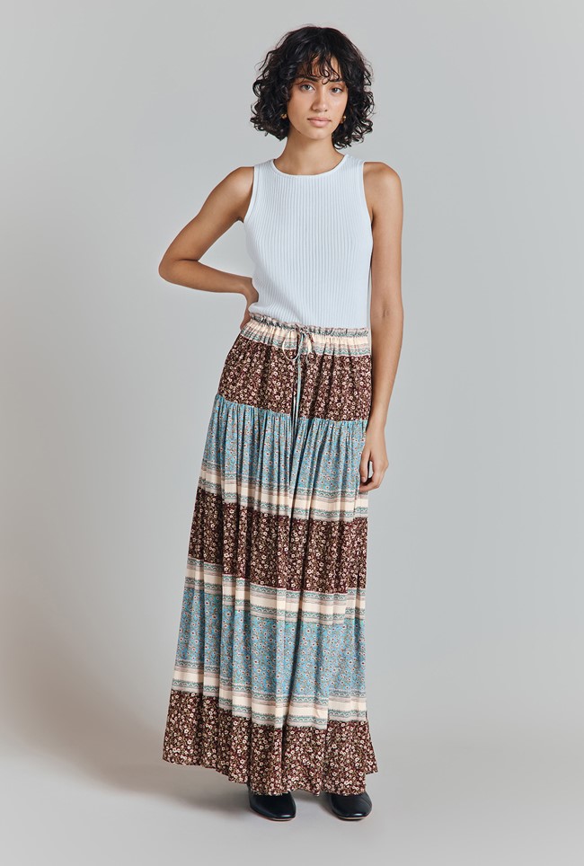 Hazel Border Print Gathered Drawstring Skirt