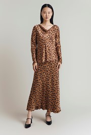 Jannae Leopard Print Satin Maxi Slip Skirt