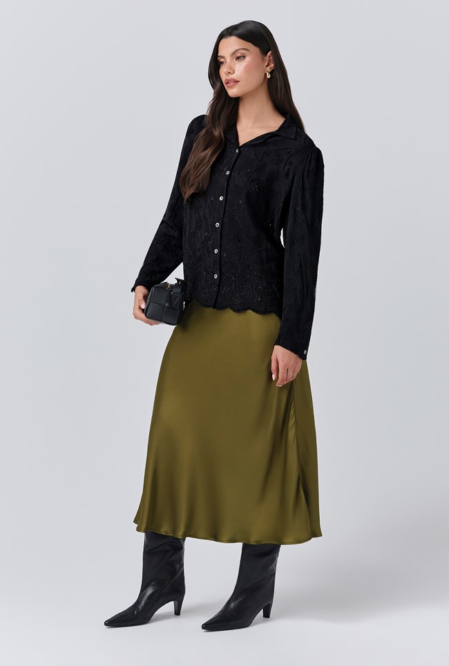 Luna Satin Midi Slip Skirt