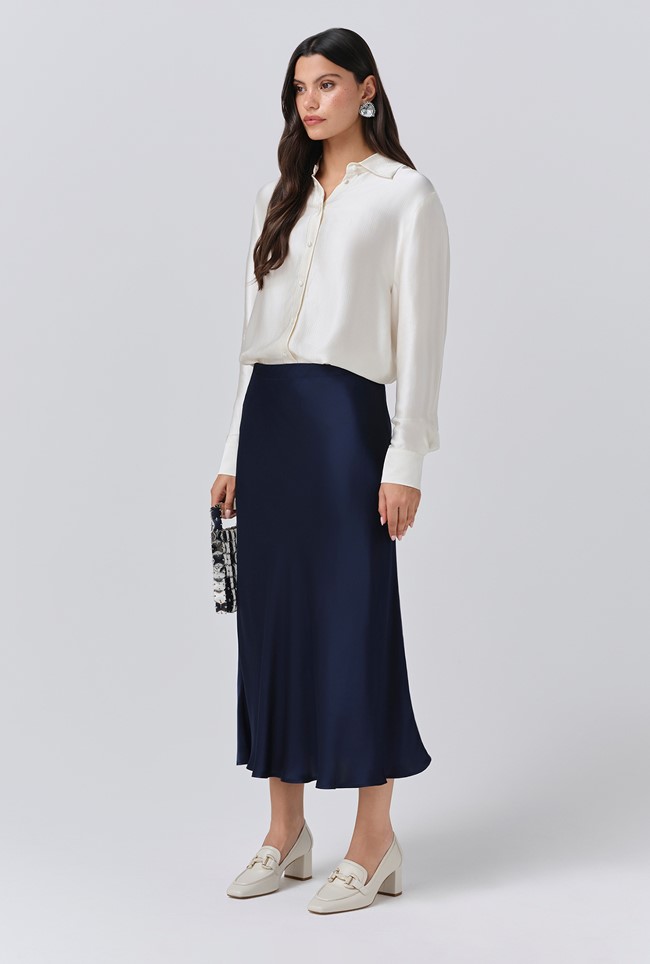 Luna Satin Midi Slip Skirt