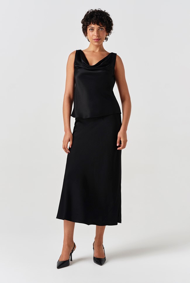 Dahlia Picot Trim Satin Midi Skirt