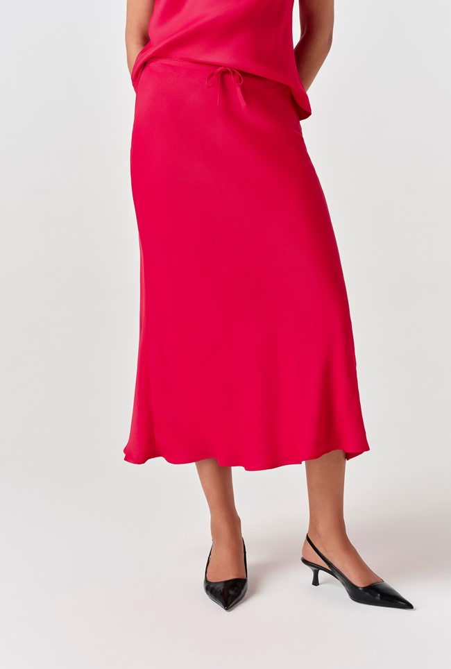 Dahlia Picot Trim Satin Midi Skirt