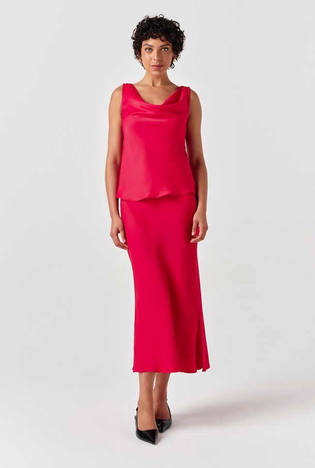 Dahlia Picot Trim Satin Midi Skirt