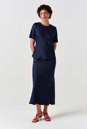 Dahlia Picot Trim Satin Midi Skirt