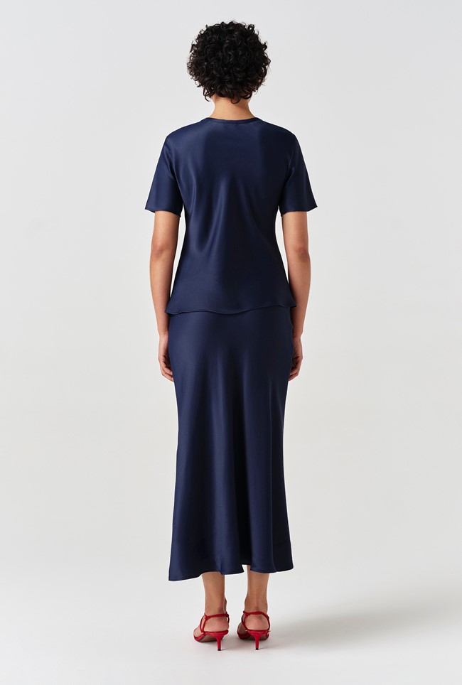 Dahlia Picot Trim Satin Midi Skirt