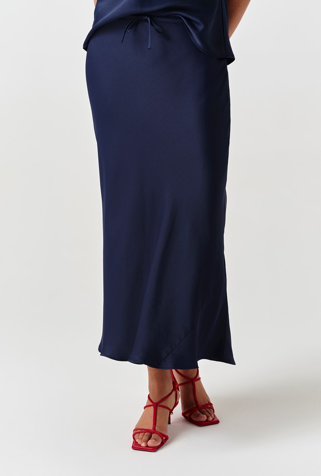 Dahlia Picot Trim Satin Midi Skirt