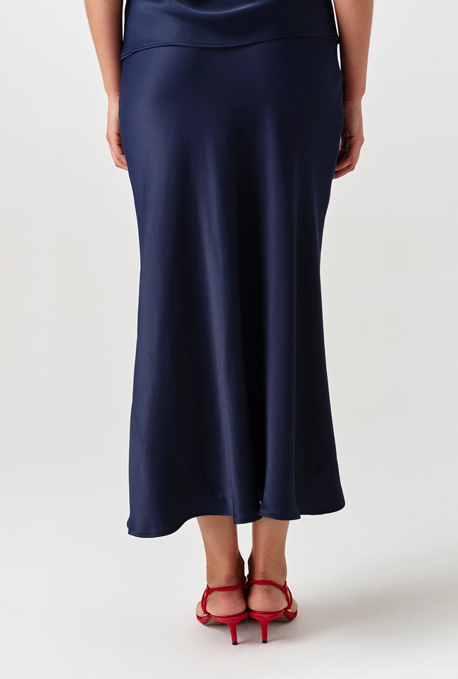 Dahlia Picot Trim Satin Midi Skirt