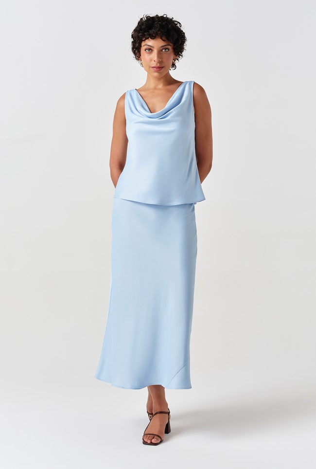 Dahlia Picot Trim Satin Midi Skirt