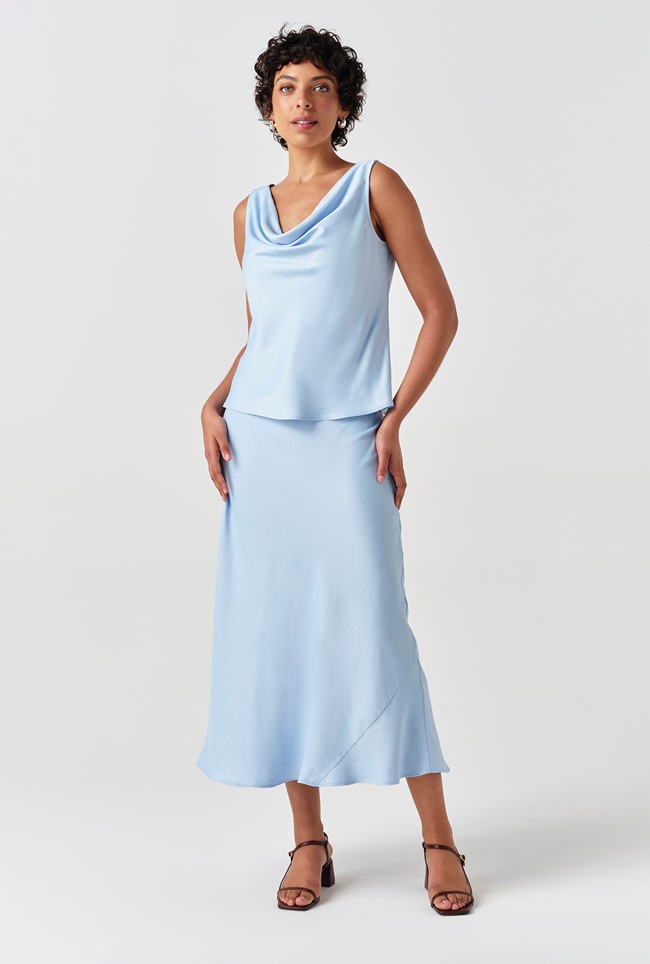 Dahlia Picot Trim Satin Midi Skirt