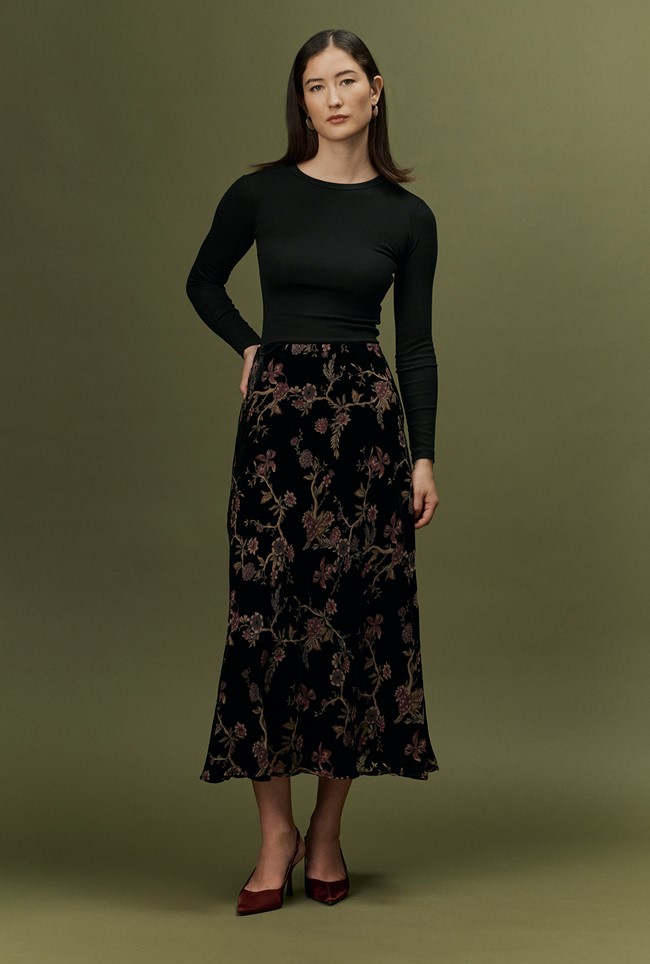Maggie Floral Devoré Velvet Midi Skirt