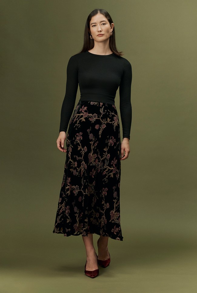 Maggie Floral Devoré Velvet Midi Skirt