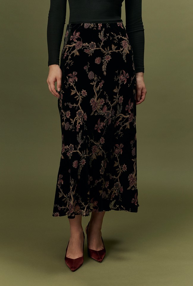 Maggie Floral Devoré Velvet Midi Skirt