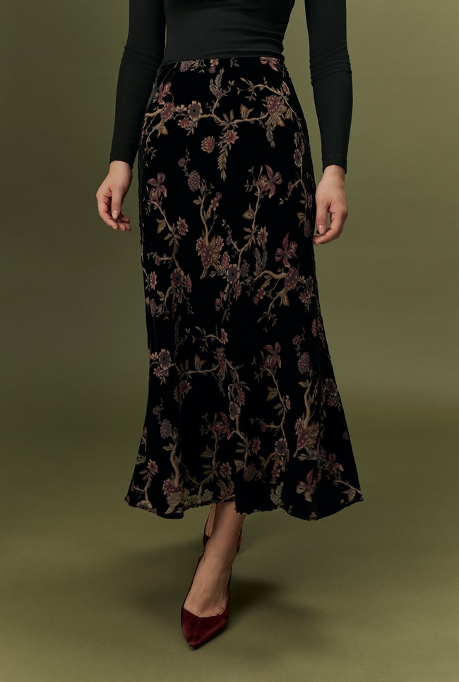 Maggie Floral Devoré Velvet Midi Skirt