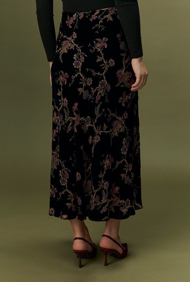 Maggie Floral Devoré Velvet Midi Skirt