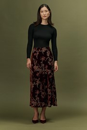 Maggie Floral Devoré Velvet Midi Skirt