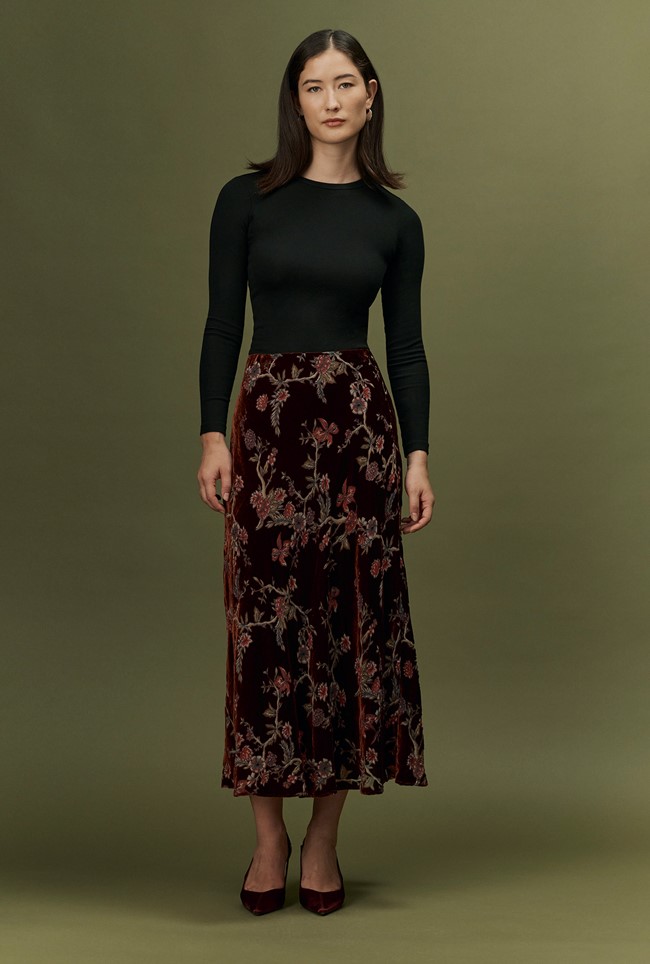Maggie Floral Devoré Velvet Midi Skirt