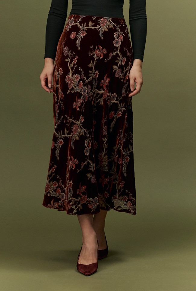 Maggie Floral Devoré Velvet Midi Skirt