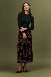 Maggie Floral Devoré Velvet Midi Skirt