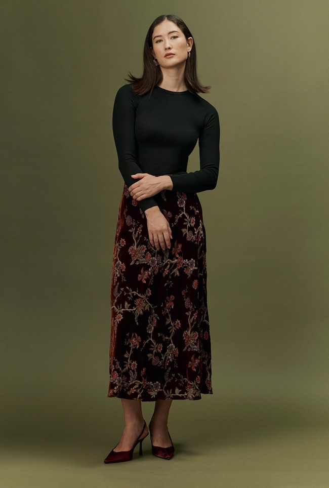 Maggie Floral Devoré Velvet Midi Skirt