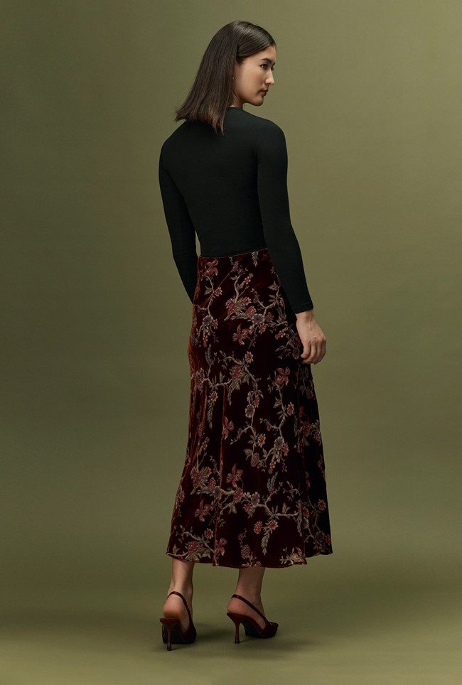 Maggie Floral Devoré Velvet Midi Skirt