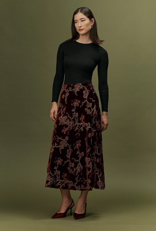 Maggie Floral Devoré Velvet Midi Skirt