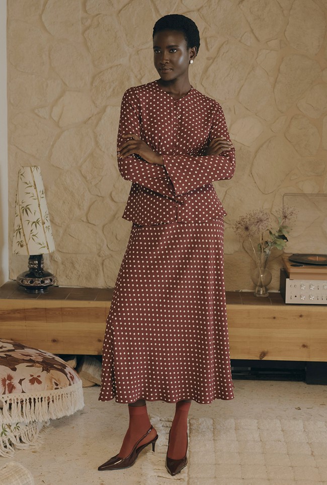 Lyra Spot Midi Satin Back Crepe Skirt
