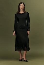 Rosa Lace Trim Midi Satin Skirt
