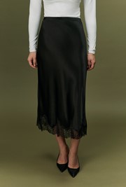 Rosa Lace Trim Midi Satin Skirt