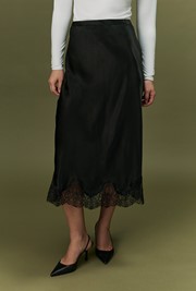 Rosa Lace Trim Midi Satin Skirt