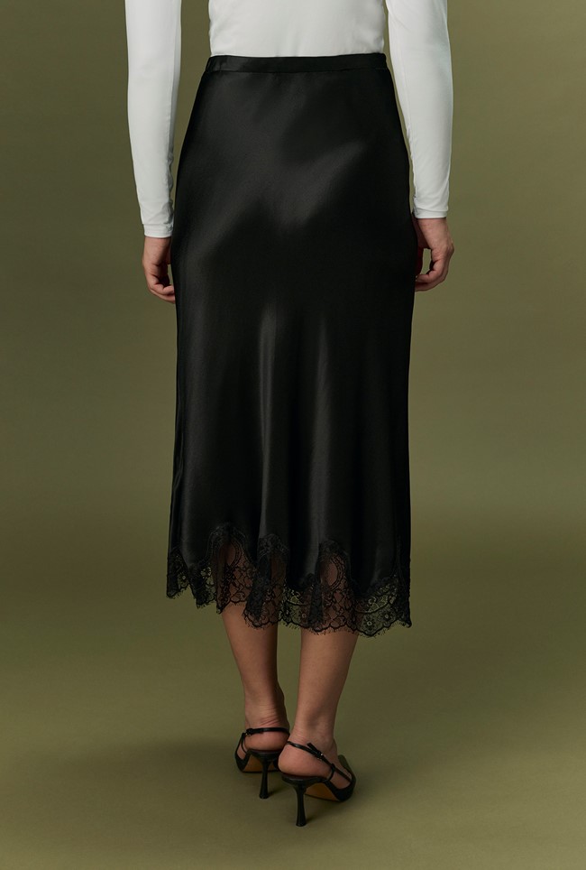 Rosa Lace Trim Midi Satin Skirt