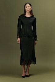 Rosa Lace Trim Midi Satin Skirt
