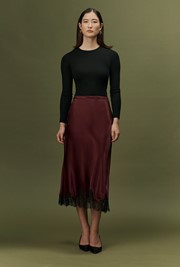 Rosa Lace Trim Midi Satin Skirt